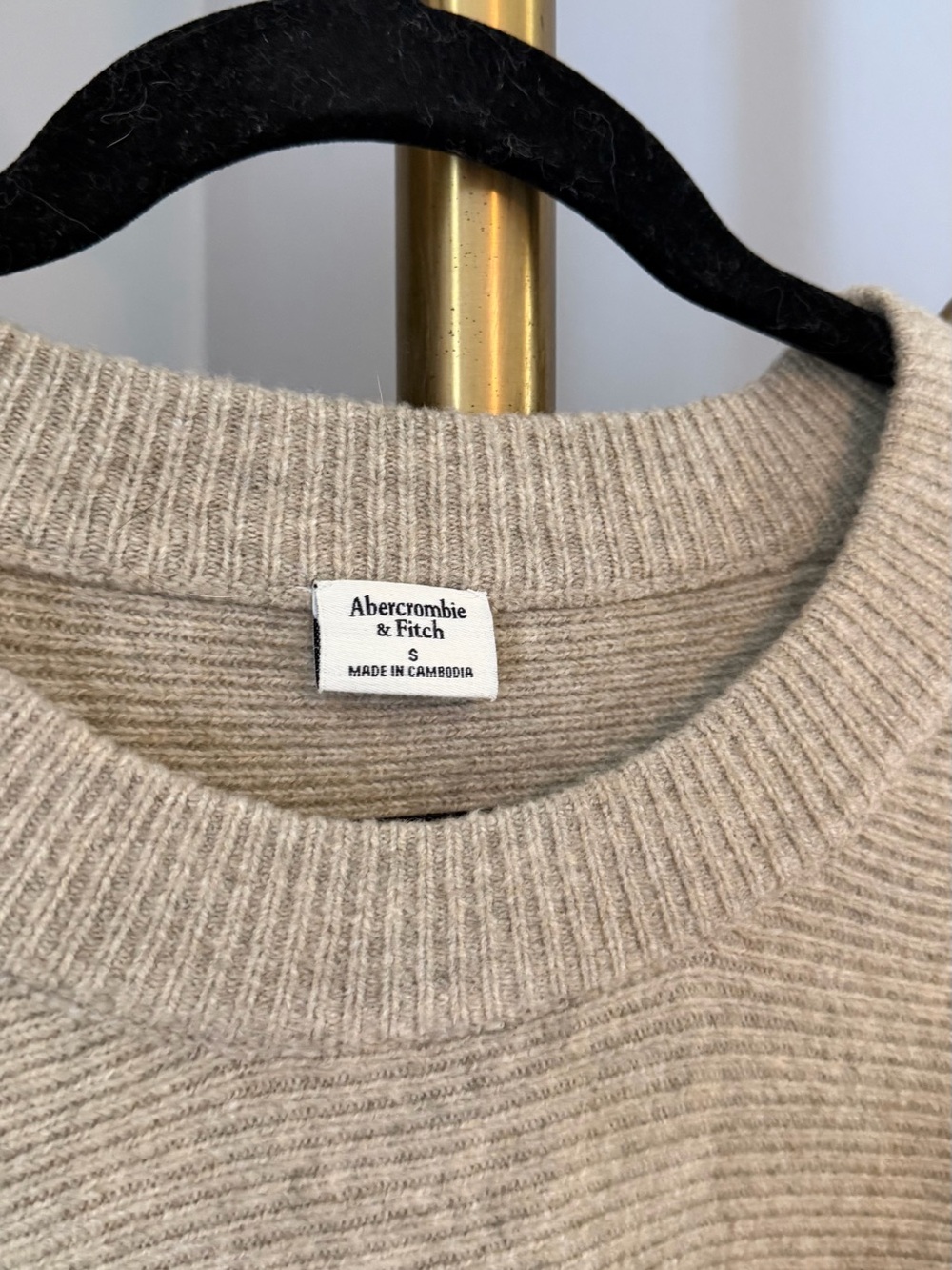 Abercrombie Ribbed Crewneck Sweater, Tan, Small - Picture 2 of 4